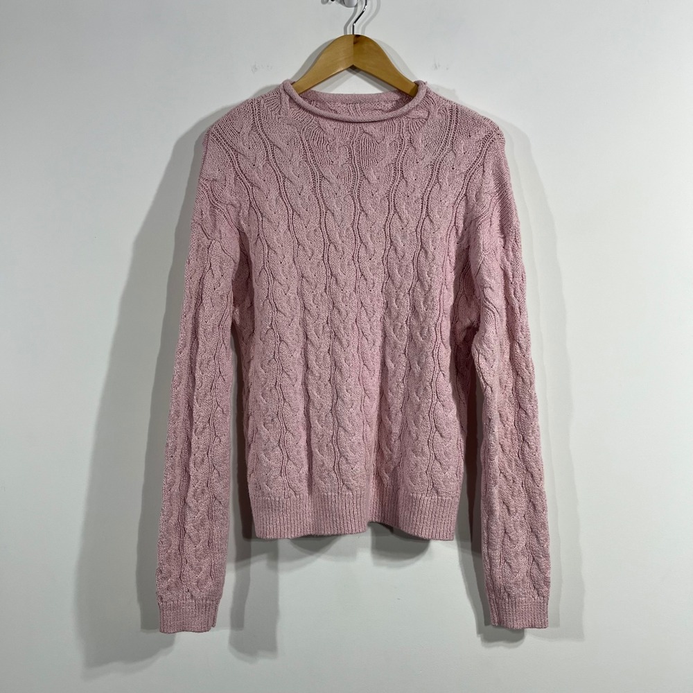 J.Crew Preppy Fisherman Cable Knit Roll Neck Sweater Womens Large Old Money